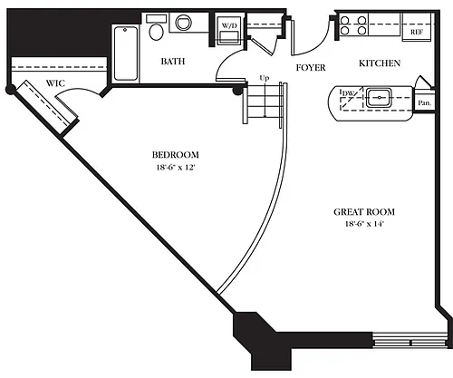 Floor plan AC-B One Bedroom, One Bathroom
