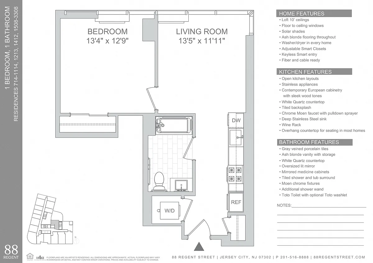 Floor plan 88 Regent-1Bed A14