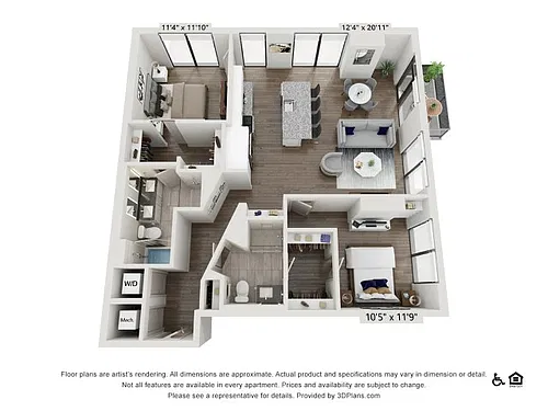 Floor plan Two Bedroom Two Bath (1257 SF)
