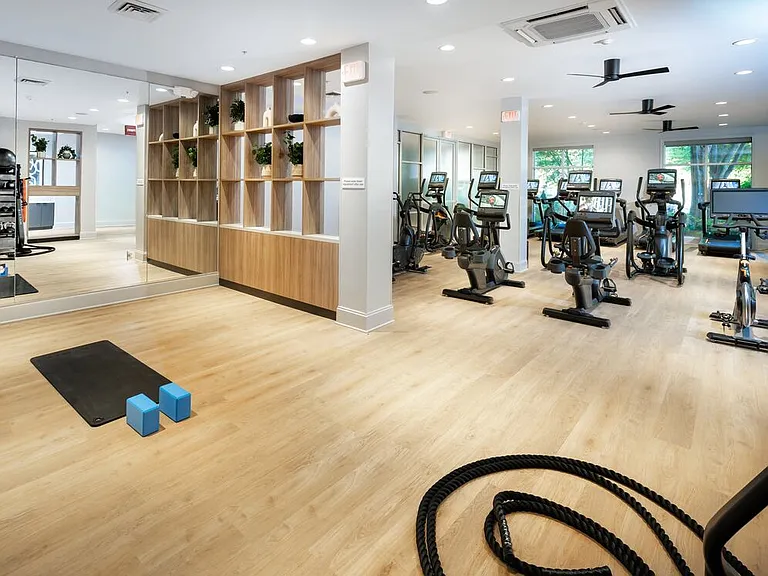 Clubhouse fitness center with stretching area