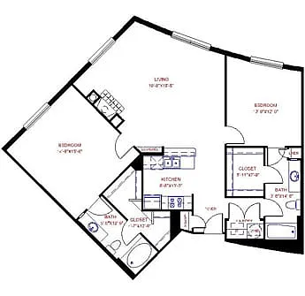 Floor plan Traditional 2x2 1141-1246 SF