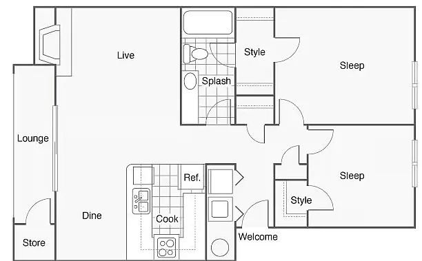 Floor plan 2 Bed 1 Bath