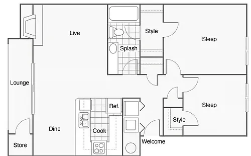 Floor plan 2 Bed 1 Bath