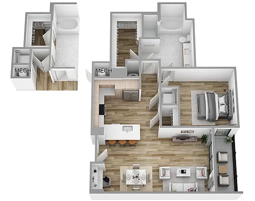 Floor plan H | 1 Bed | 1 Bath
