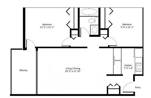 Floor plan 2 Bedroom - Balcony - 1 Bathroom