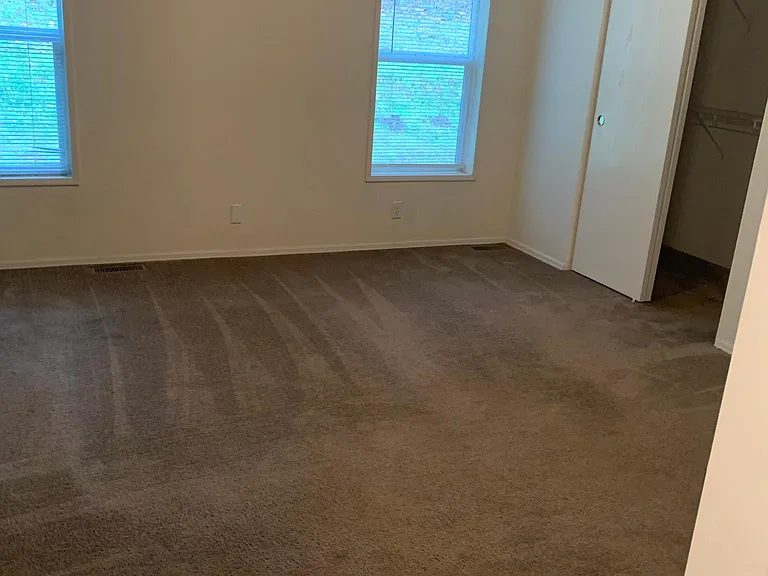 master bed with walk in closet and lighting.