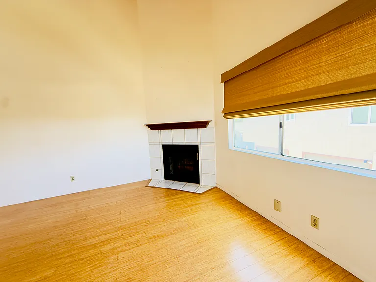 fireplace/ living area: has nice matching custom blinds.