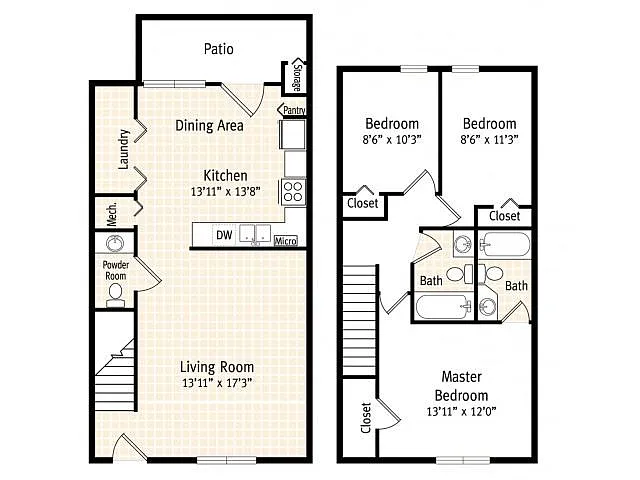Floor plan 3 Bed, 2.5 Bath Townhome