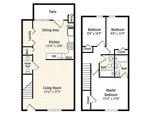 Floor plan 3 Bed, 2.5 Bath Townhome
