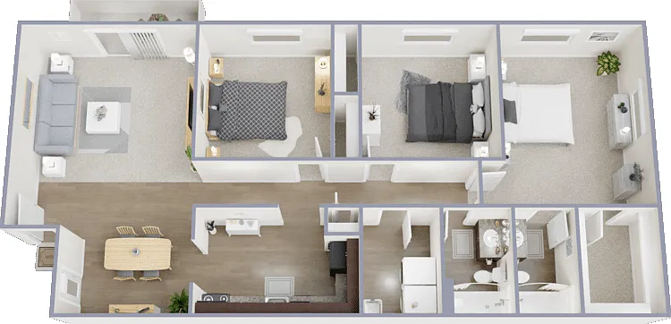 3 Bed 2 Bath Floorplan Diagram