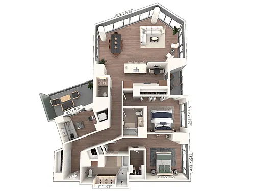 Floor plan Penthouse: Two Bedroom + Den PH07