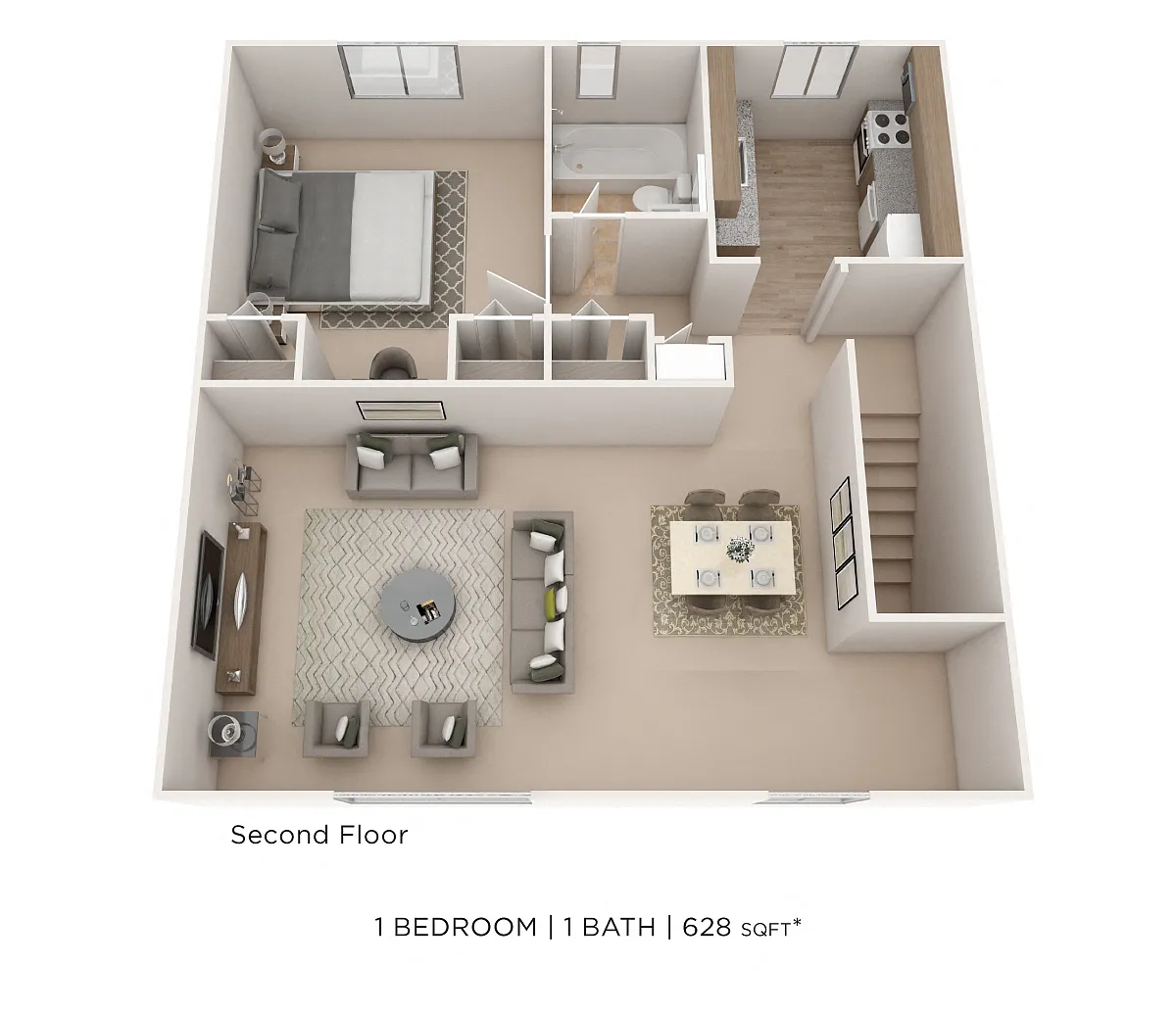 Floor plan One Bedroom - 628 sqft