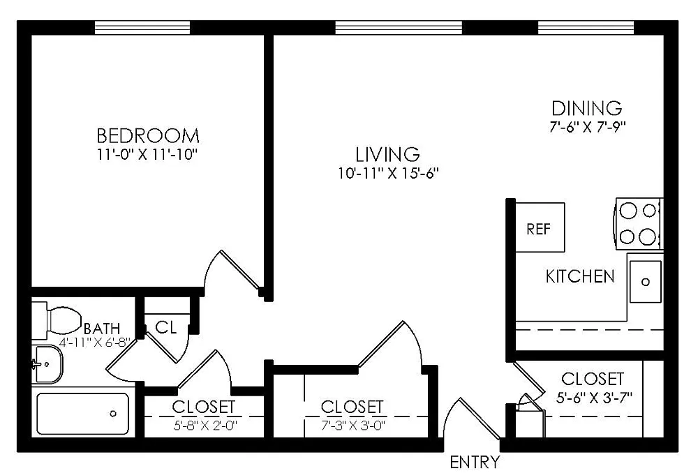 Floor plan 1 Bed x 1 Bath