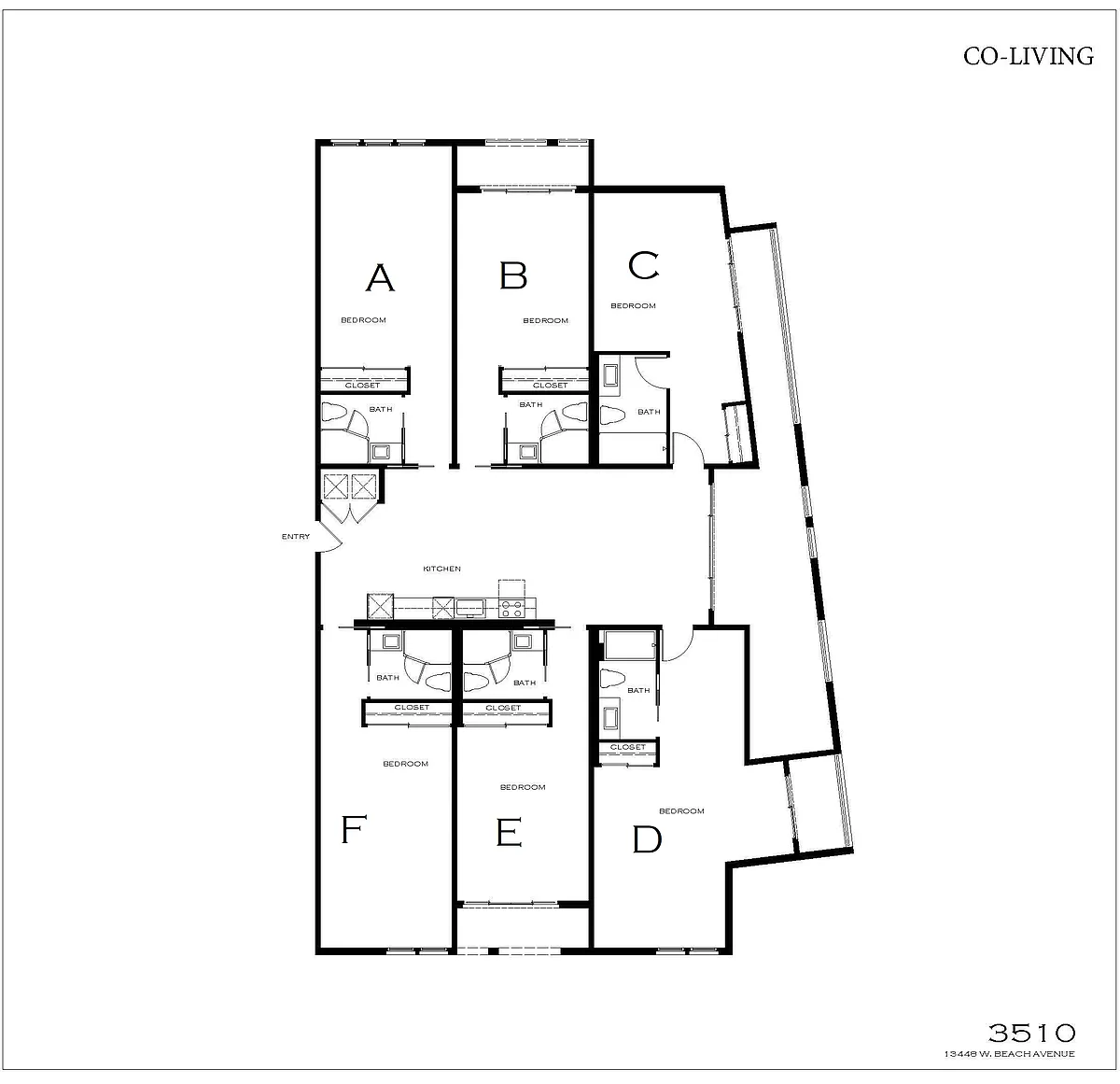 Floor plan Private suite and bath in coliving apartment