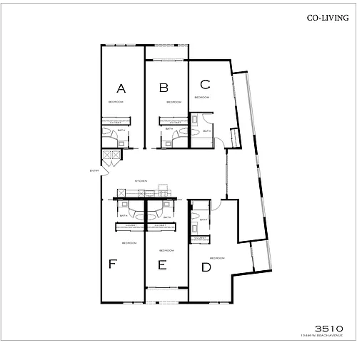 Floor plan Private suite and Bath in coliving apartment
