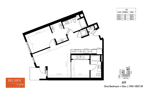 Floor plan One Bedroom + Den A9