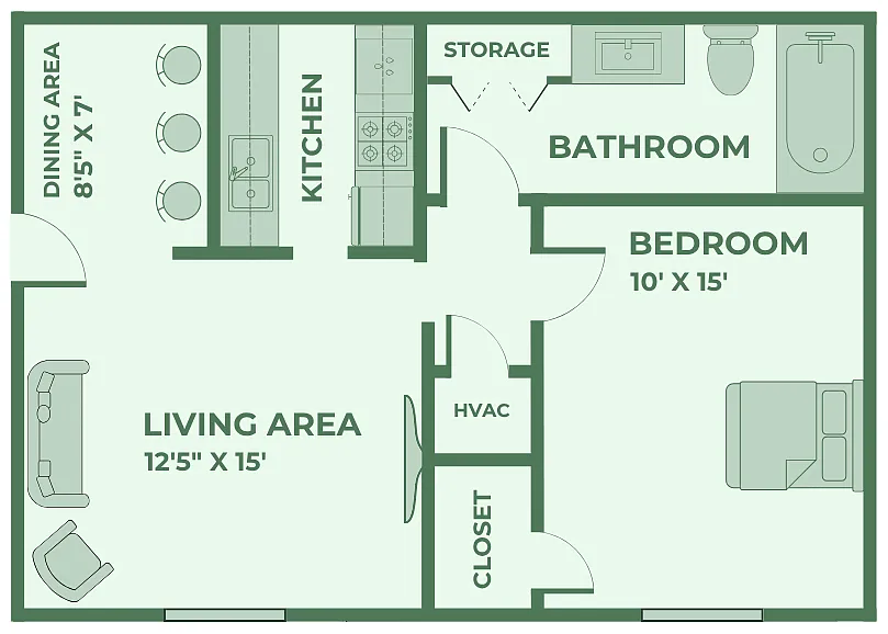 Floor plan 1 Bedroom, 1 Bathroom - Classic