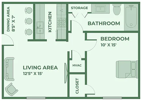 Floor plan 1 Bedroom, 1 Bathroom - Classic