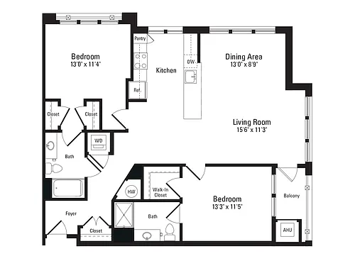 Floor plan 2 Bed 2 Bath A