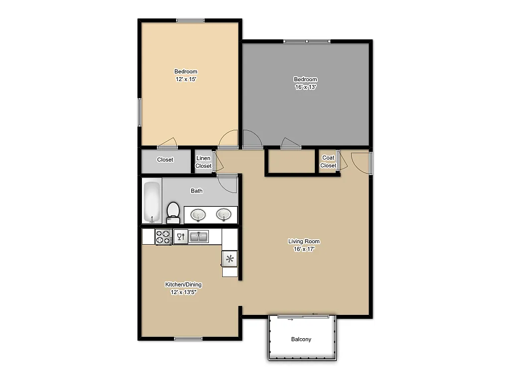 Floor plan Two Bedroom 1 Bath