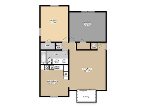 Floor plan Two Bedroom 1 Bath