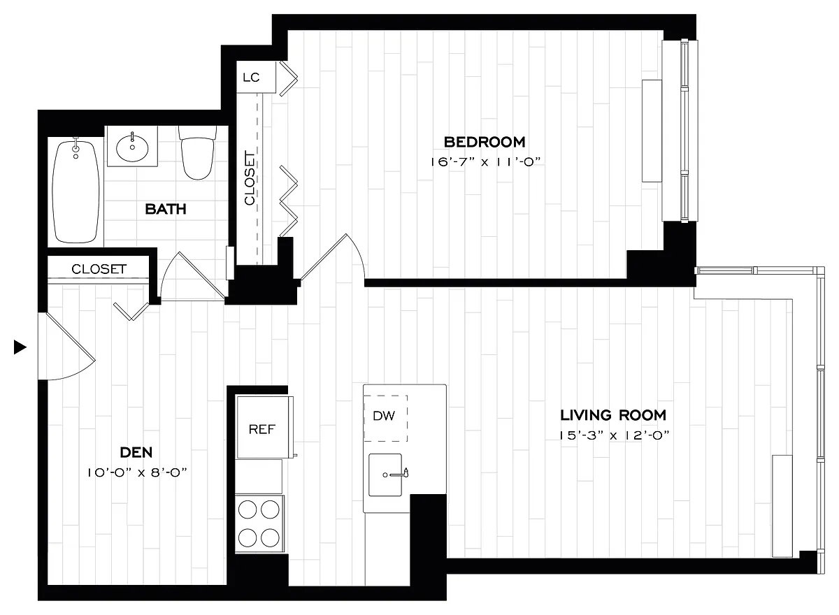 Floor plan 1 Bed/1 Bath Den-A08.6