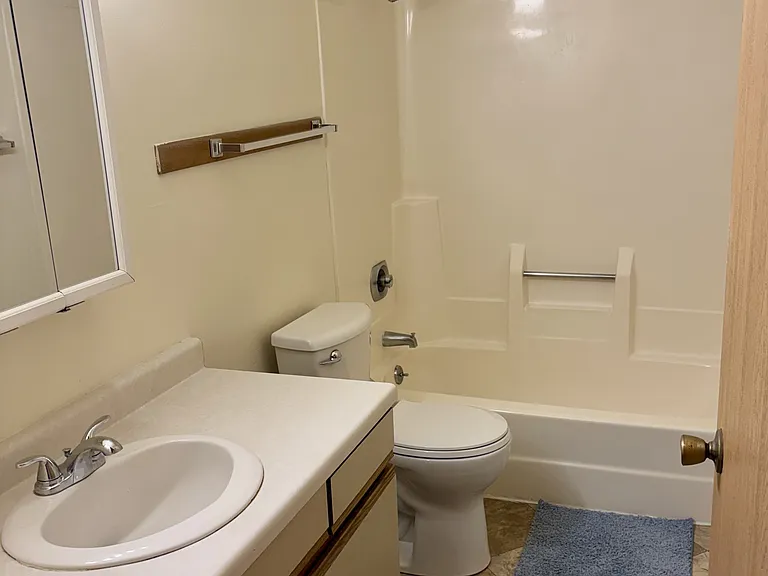 Brightly lit bathroom.