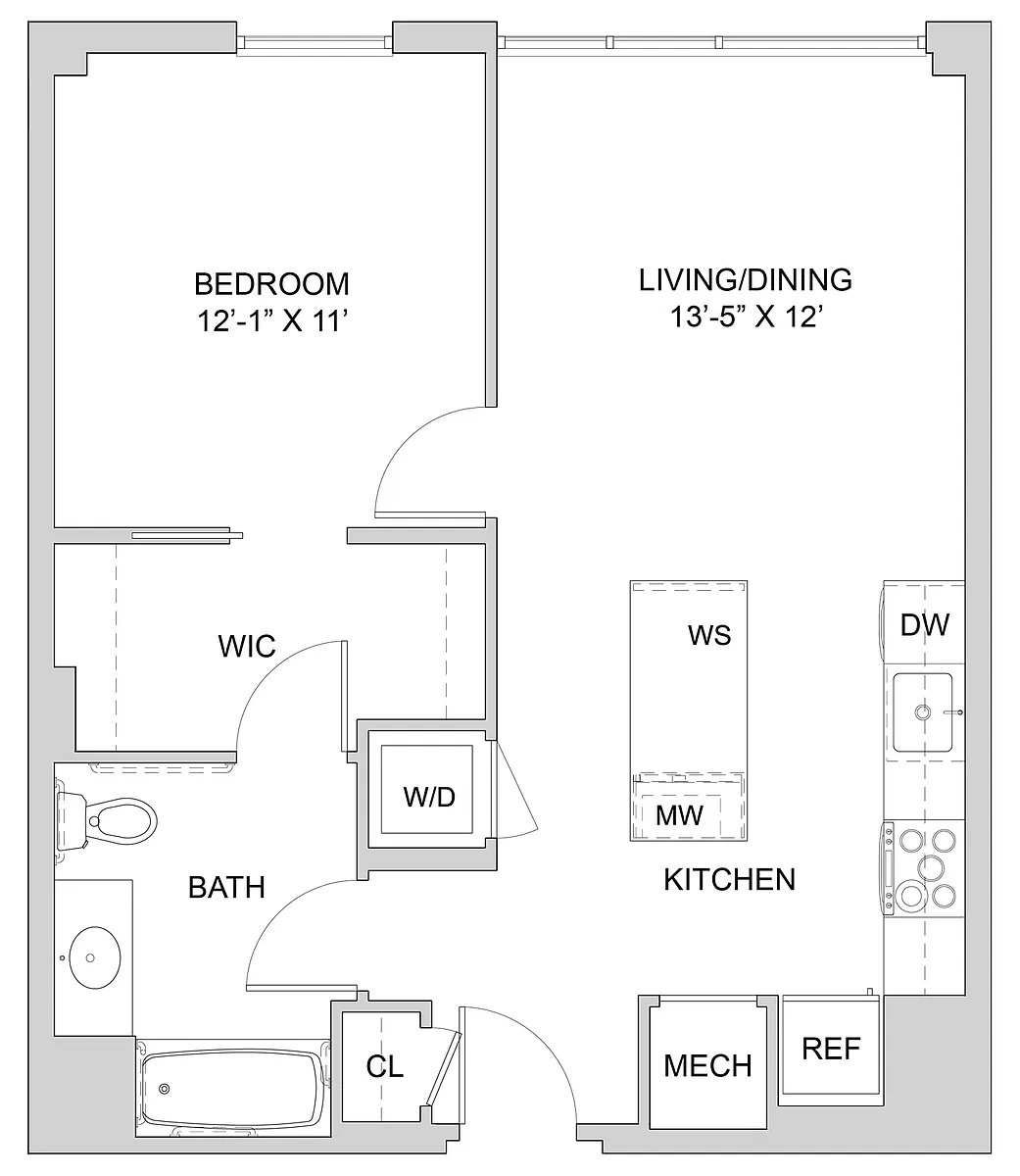 Floor plan 1 Bed_1 Bath-A1_1BR_B_ANSI A