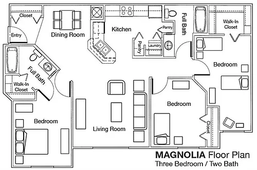 Floor plan Three Bedroom Two Bathroom 60%