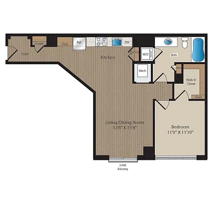 Floor plan 1 Bed-1 Bath-A2