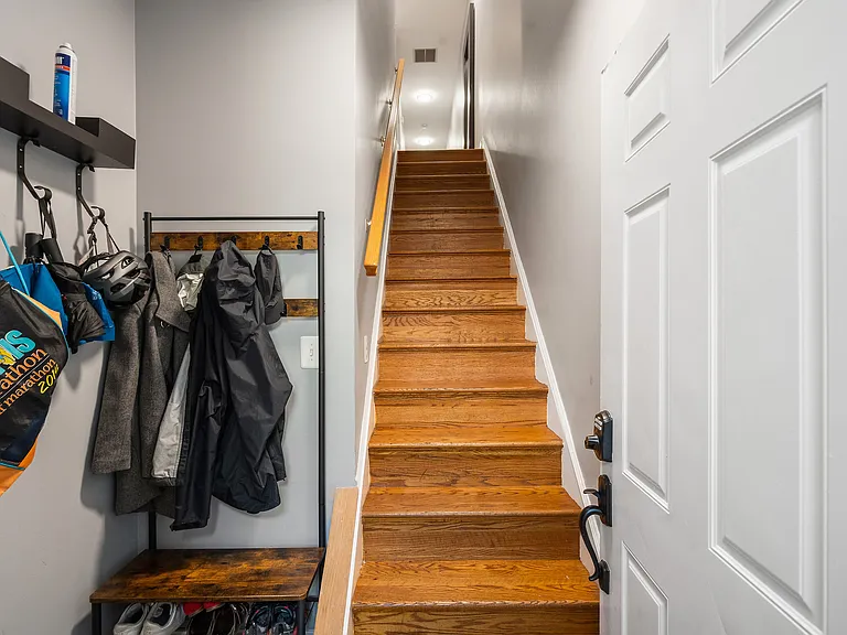 foyer for shoes, coats, etc...go up the stairs to the open living space