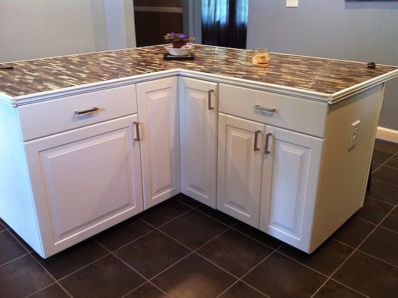 Island with glass tile top