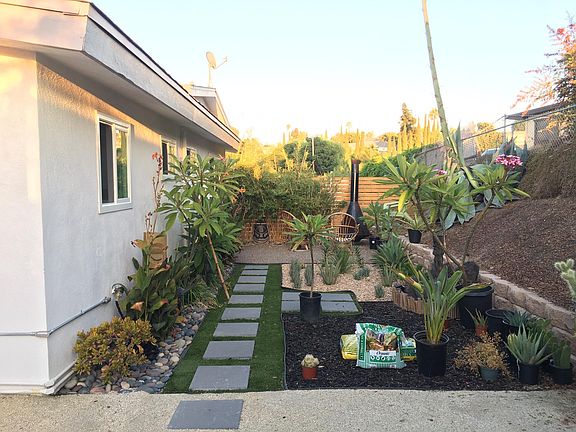 Backyard with walk way and landscaping