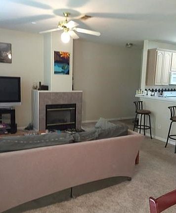 Fireplace and Ceiling Fan in Living Room