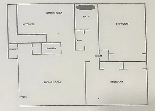Floor plan 2 BD 1 BA