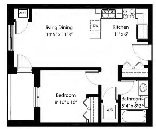 Floor plan 1 Bed 1 Bath D