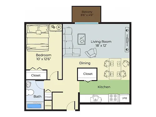Floor plan Dog Friendly 1 Bedroom