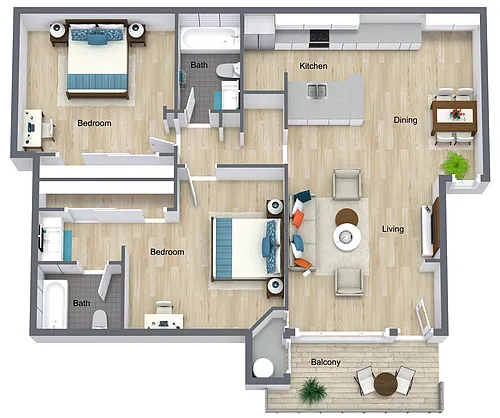 Floor plan Two Bedroom Two Bathroom