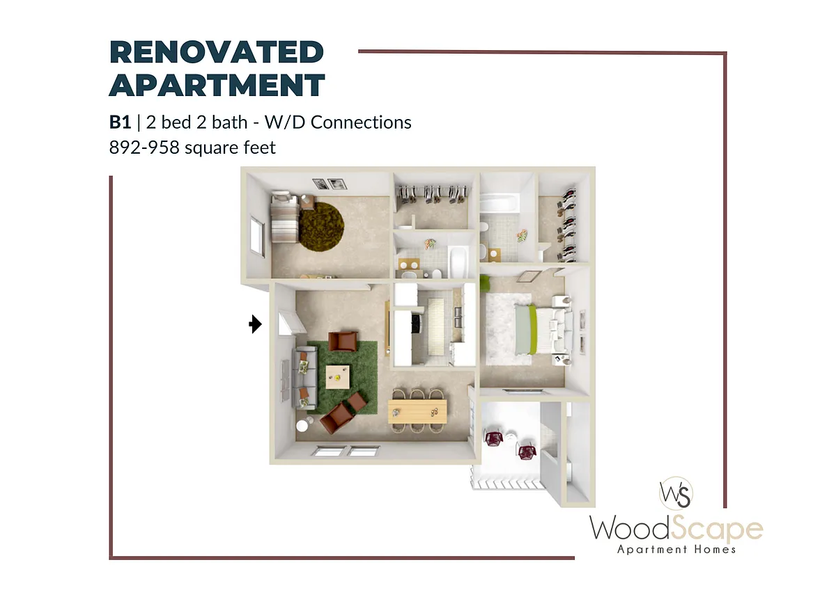 Floor plan B1 (Fireplace) Renovated