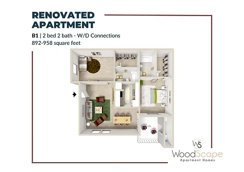 Floor plan B1 (Fireplace) Renovated