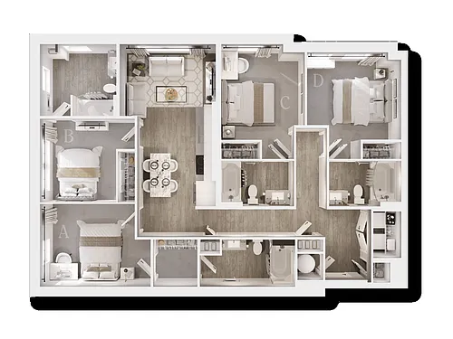 Floor plan Four Bedroom D - IU Bloomington 2027 - 2028