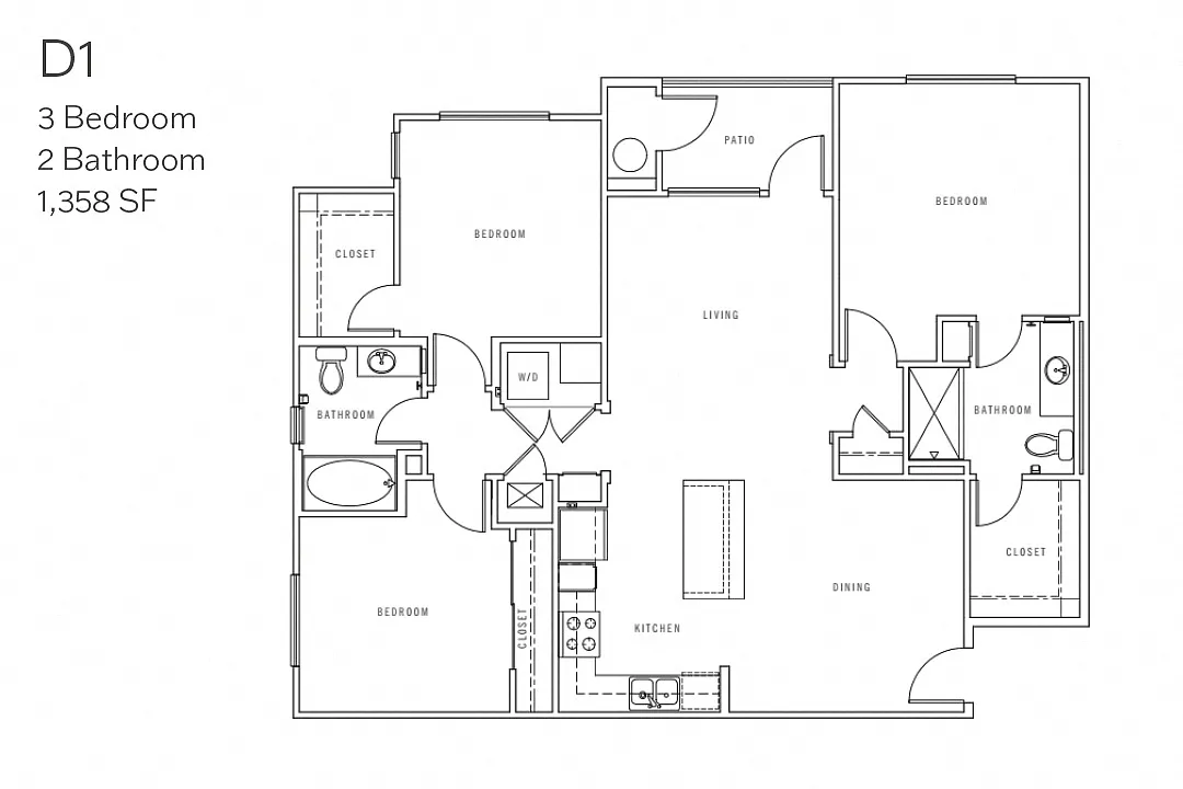 Floor plan D1 Three Bedroom