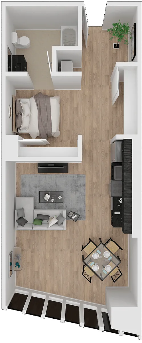 Floor plan Open 1 Bed A