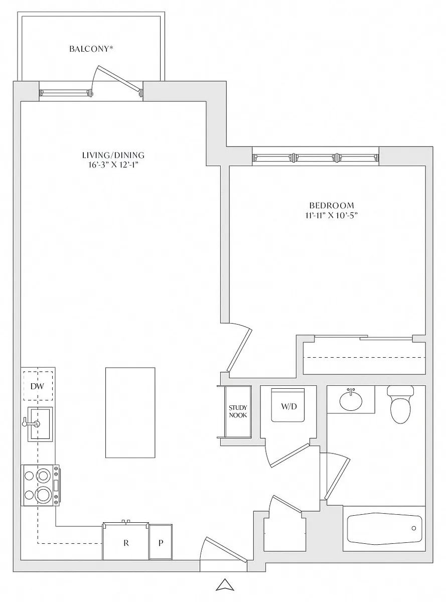 Floor plan 1 Bed/1 Bath-A1e