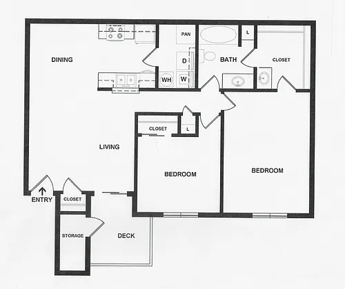 Floor plan Two Bedroom/1.25 Bath
