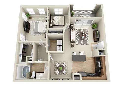 Floor plan 1 Bed, 1 Bath D (140% Income Restricted)