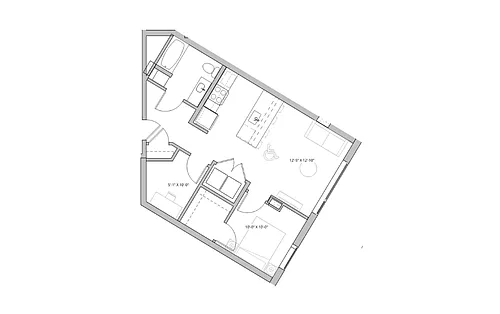 Floor plan 1x1 + Den - C34 (ADA)