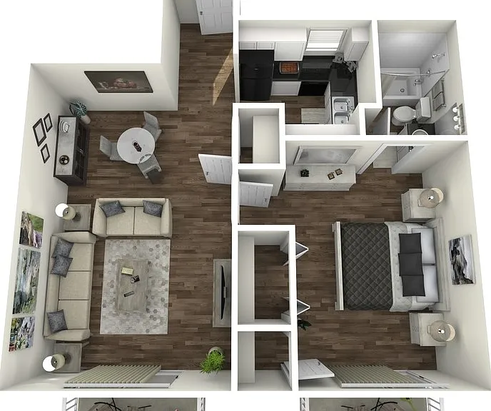 1 Bed 1 Bath Floorplan Diagram