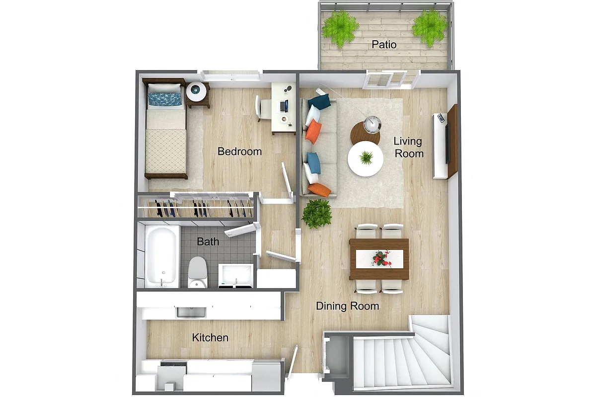 Floor plan Three Bed Two Bath - Townhouse