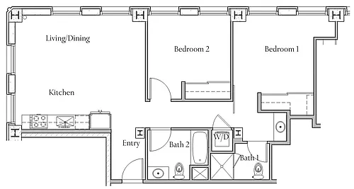 Floor plan 2 BR x 2 BA - A